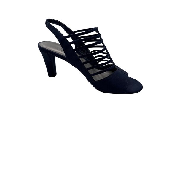 IMPO Size 6.5 Strappy Navy Blue Peep-Toe Heels With Slingback Stiletto Heel - Picture 11 of 12